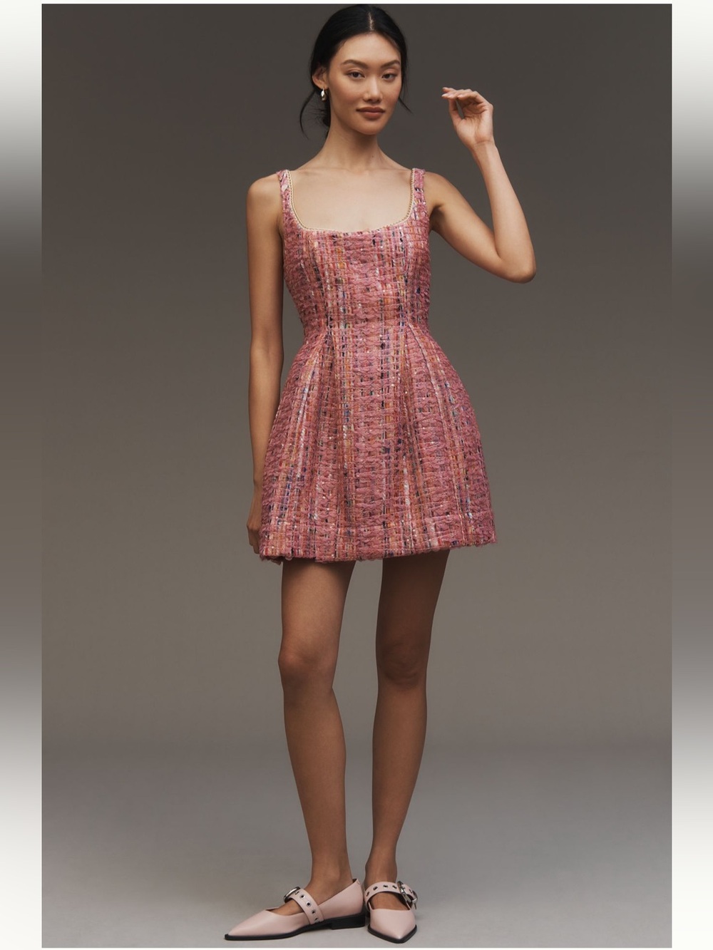Maeve Sleeveless Pink Tweed Fit and Flare Mini Dress - Size 6 - BNWT